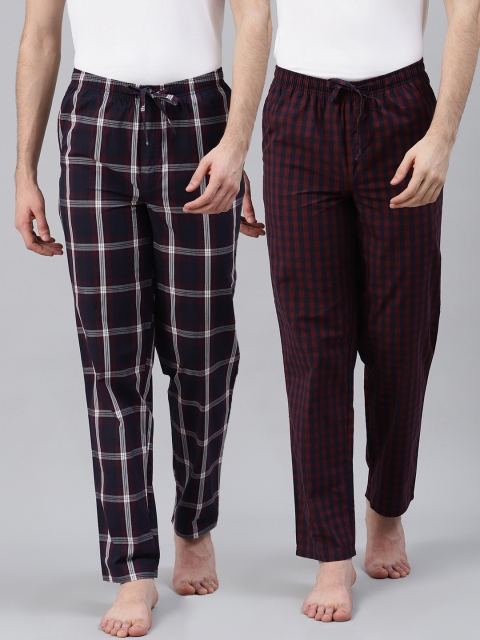 

Marks & Spencer Men Pack of 2 Pure Cotton Checked Lounge Pants, Maroon