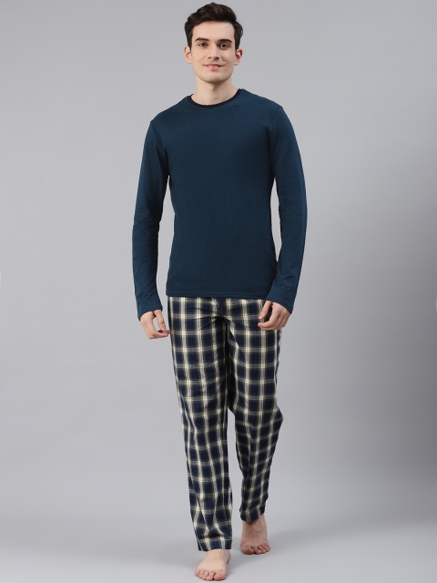 

Marks & Spencer Men Navy Blue & White Pure Cotton Checked Nightsuit