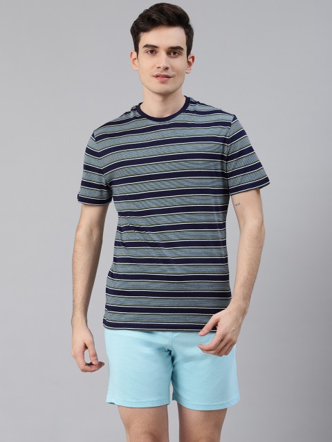 

Marks & Spencer Men Navy Blue Pure Cotton Striped Nightsuit