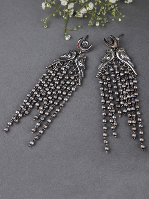 

Queen Be Silver-Toned Rhodium-Plated Contemporary Drop Earrings