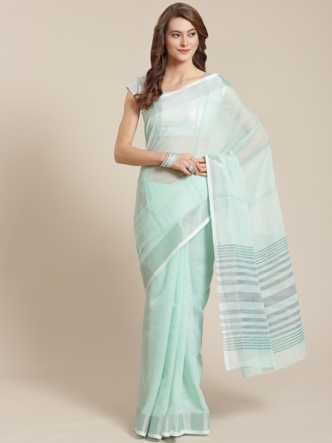 

Nanda Silk Mills Blue & Silver Sequinned Striped Saree