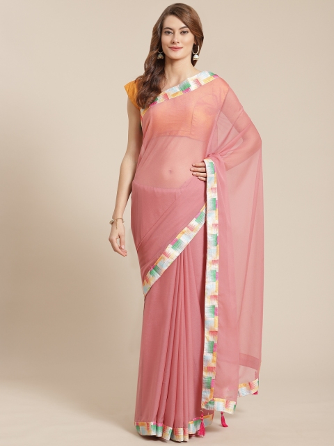 

Nanda Silk Mills Pink Solid Organza Saree