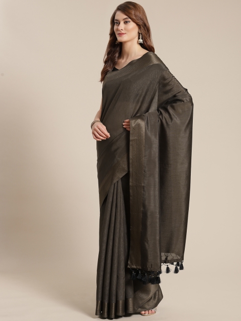

Nanda Silk Mills Olive Brown Solid Saree