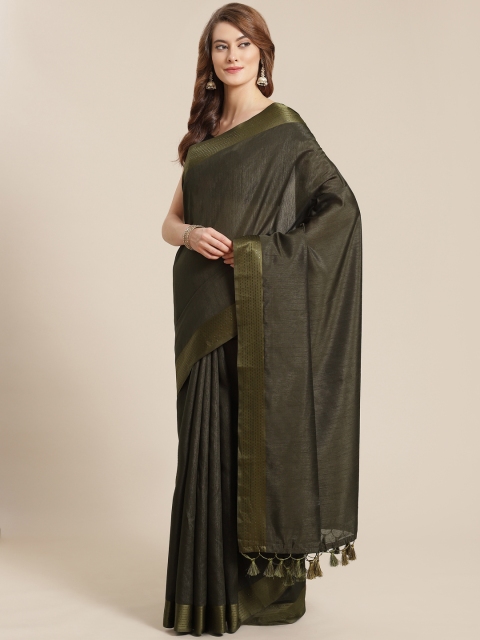 

Nanda Silk Mills Olive Green Solid Silk Blend Saree