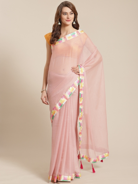 

Nanda Silk Mills Pink Solid Organza Saree