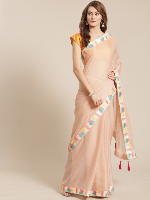 

Nanda Silk Mills Peach-Coloured Solid Mysore Silk Saree