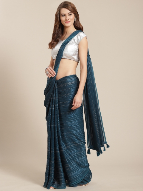 

Nanda Silk Mills Teal Blue & Silver Woven Design Satin Saree