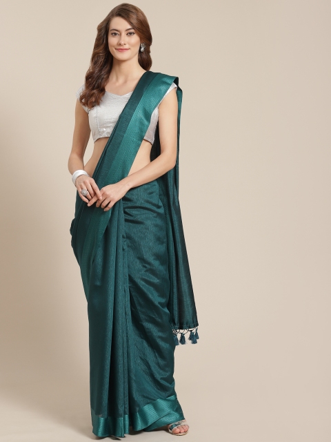 

Nanda Silk Mills Teal Green Solid Saree