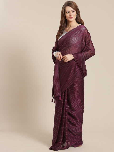 

Nanda Silk Mills Aubergine & Silver Woven Design Satin Saree, Burgundy