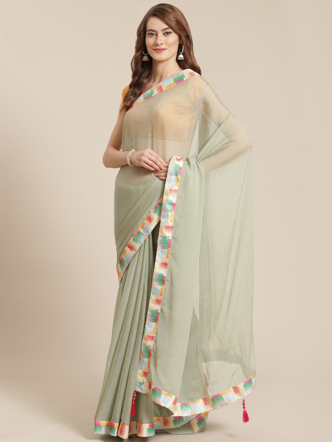 

Nanda Silk Mills Green Solid Organza Saree