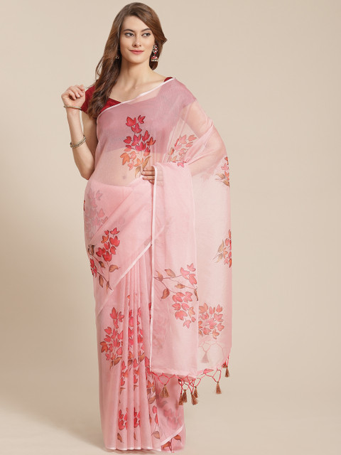 

Nanda Silk Mills Pink Floral Printed Organza Saree