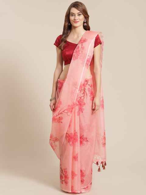 

Nanda Silk Mills Peach-Coloured Floral Printed Organza Saree