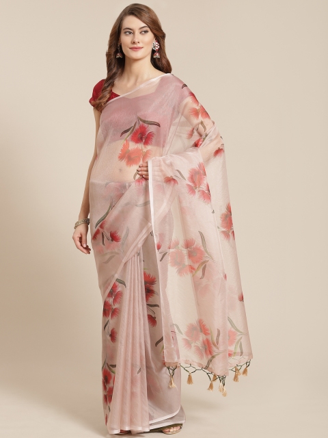 

Nanda Silk Mills Peach-Coloured Digital Floral Print Mysore Silk Saree