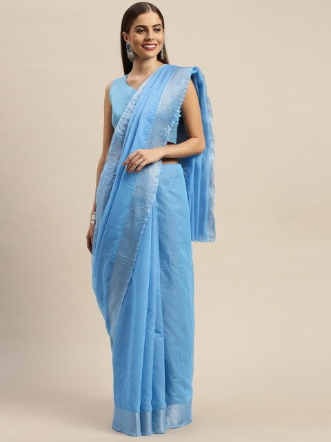 

KALINI Blue Solid Cotton Blend Saree