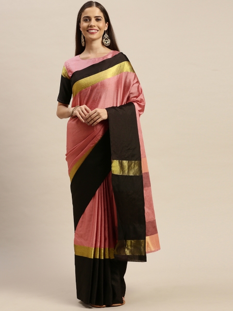 

KALINI Pink & Black Woven Design Banarasi Saree