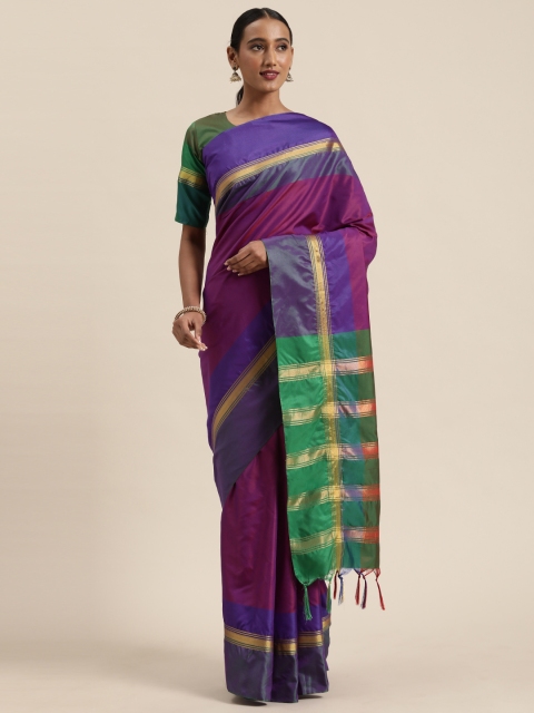 

KALINI Purple Poly Silk Solid Banarasi Saree