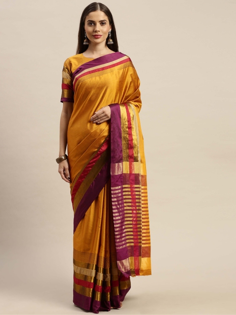 

KALINI Mustard Yellow Poly Silk Solid Banarasi Saree