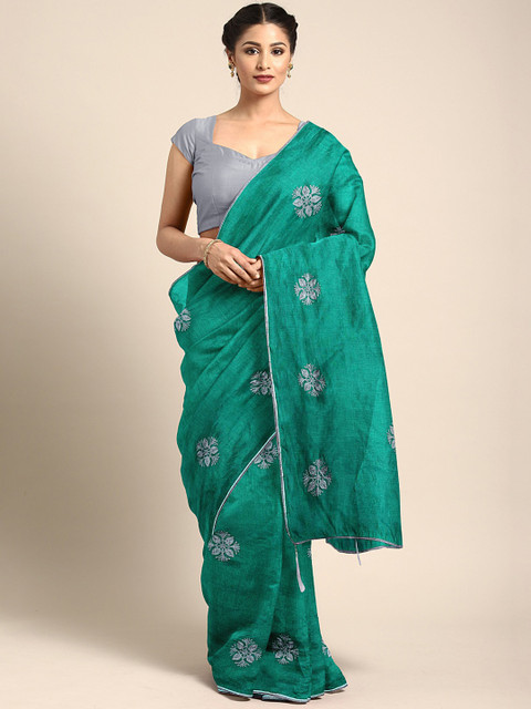

KALINI Green & Grey Embroidered Kanjeevaram Saree