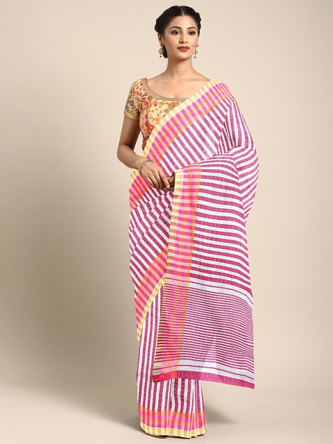 

KALINI Pink & White Polycotton Striped Saree