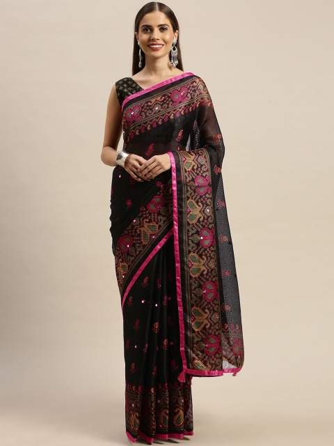 

KALINI Black & Pink Jute Cotton Embellished Saree