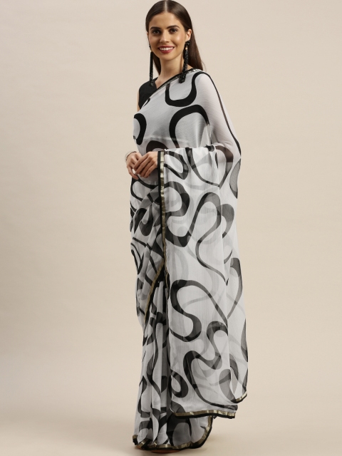 

KALINI White & Black Printed Saree
