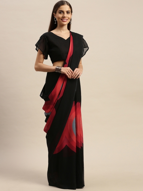 

KALINI Black & Red Printed Saree