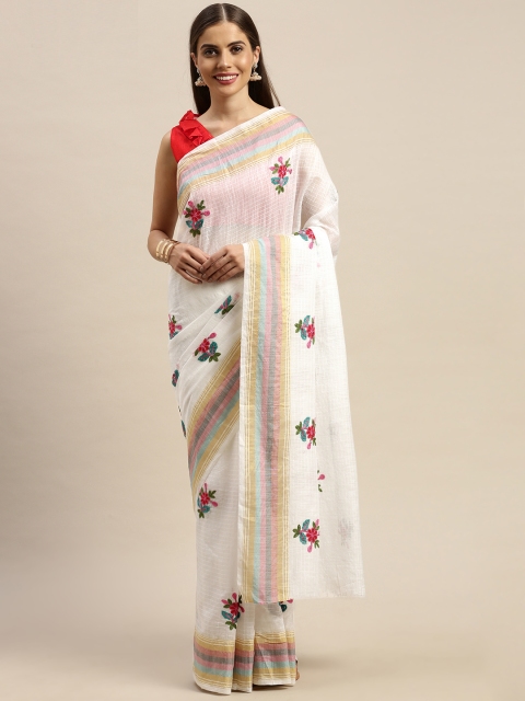 

KALINI White Embroidered Polycotton Saree