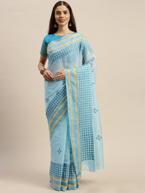 

KALINI Blue Embroidered Polycotton Saree