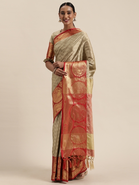

KALINI Beige Poly Silk Woven Design Banarasi Saree