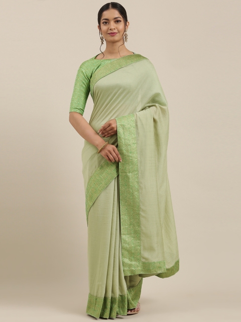 

KALINI Green Poly Silk Solid Banarasi Saree