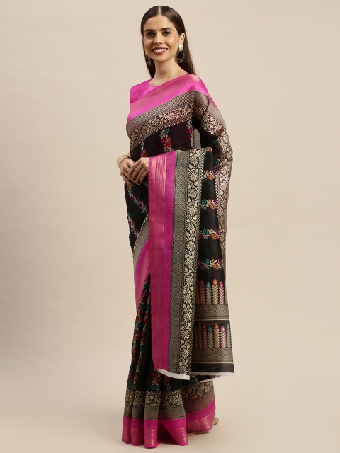

KALINI Black & Pink Printed Pochampally Saree