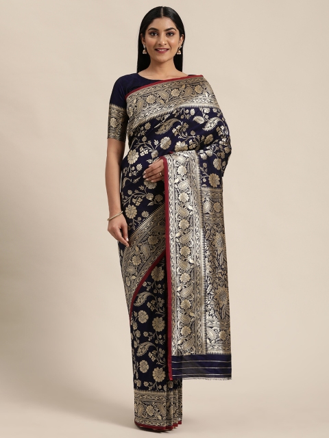 

Mitera Navy Blue & Gold-Coloured Woven Design Banarasi Celebrity Saree