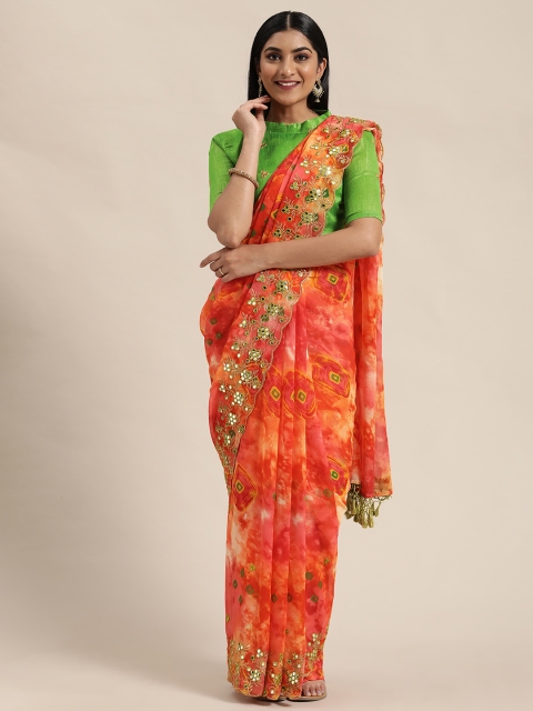 

Mitera Orange Embroidered Pure Georgette Saree