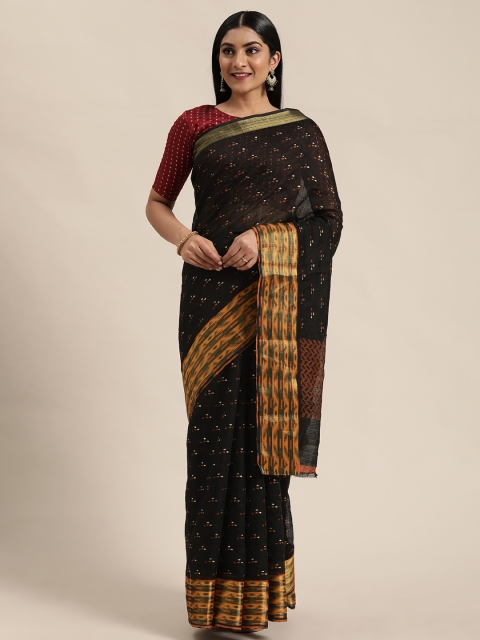 

Mitera Black & Orange Embellished Kanjeevaram Saree