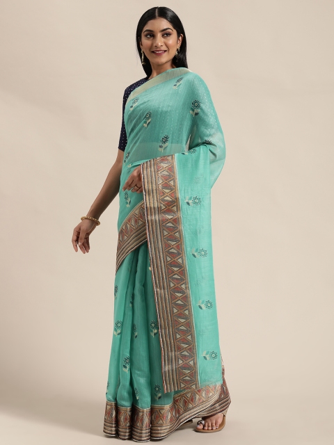

Mitera Sea Green & Gold-Toned Woven Design Kanjeevaram Saree