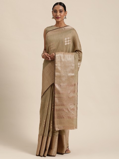 

Satrani Beige & Golden Pure Cotton Woven Design Saree