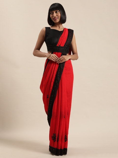 

Satrani Red & Black Embroidered Celebrity Saree