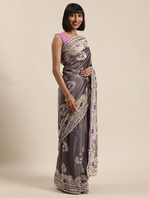 

Satrani Grey & Purple Woven Design Celebrity Saree