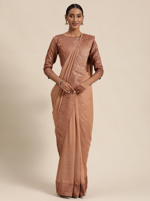 

Satrani Brown & Golden Poly Silk Solid Saree