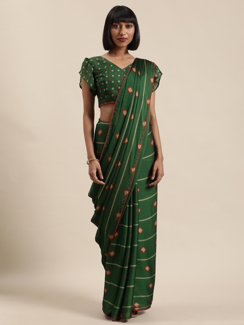 

Satrani Green & Red Pure Chiffon Printed Bandhani Saree