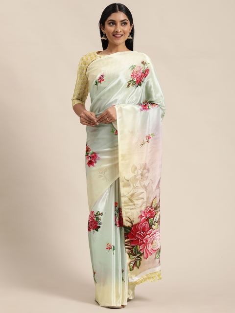 

Satrani Off-White & Red Floral Printed Celebrity Saree