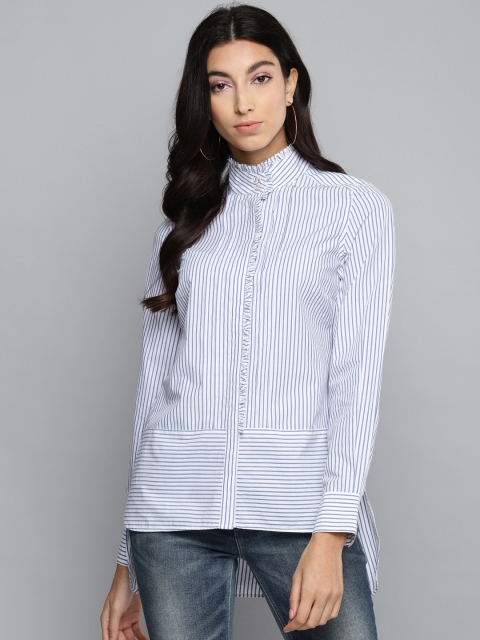 

Femella Women Blue & White Regular Fit Striped Casual Shirt