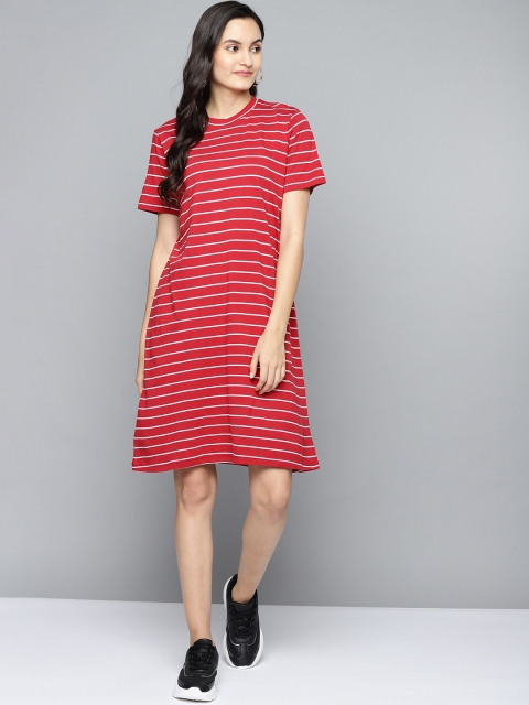 

Femella Women Red & White Striped T-Shirt Dress