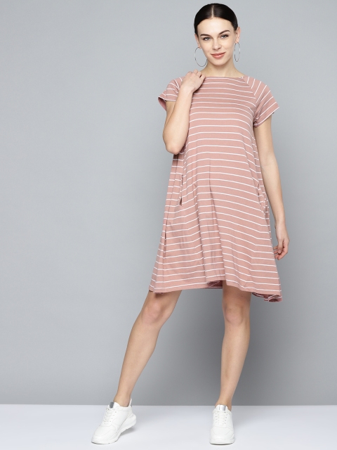 

Femella Women Pink & White Striped A-Line Dress