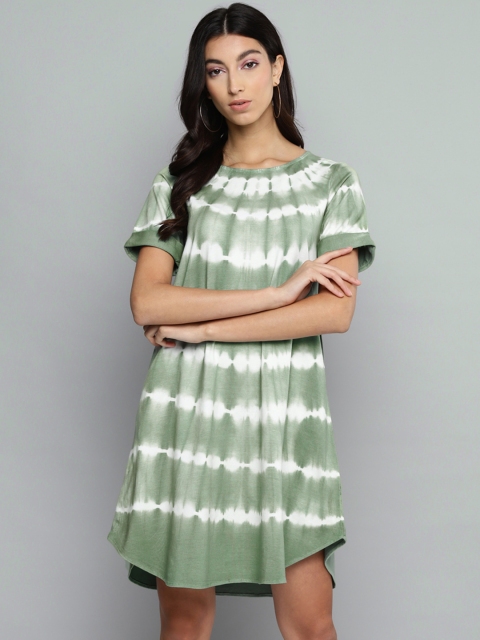 

Femella Women Green & White Dyed A-Line Dress