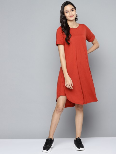 

Femella Women Rust Orange Solid A-Line Dress