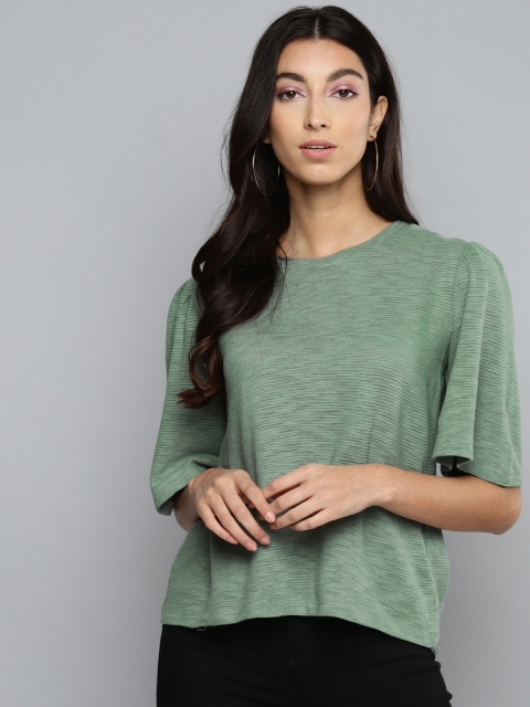 

Femella Green Flared Sleeves Regular Top