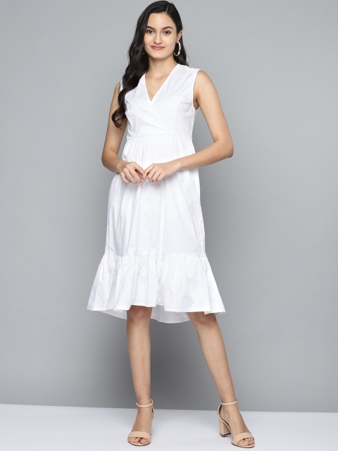 

Femella Women White Solid Tiered Fit and Flare Dress