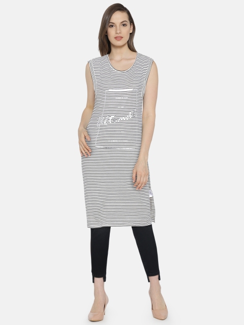 

ONLY Off-White & Black Striped Long Top