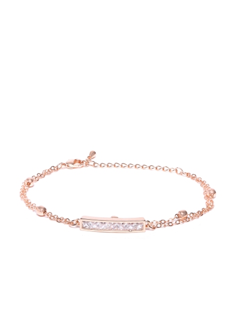 

Carlton London Women Rose Gold-Plated CZ Studded Charm Bracelet